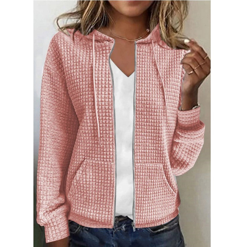 Style Hooded Cardigan Zipper Top For Women