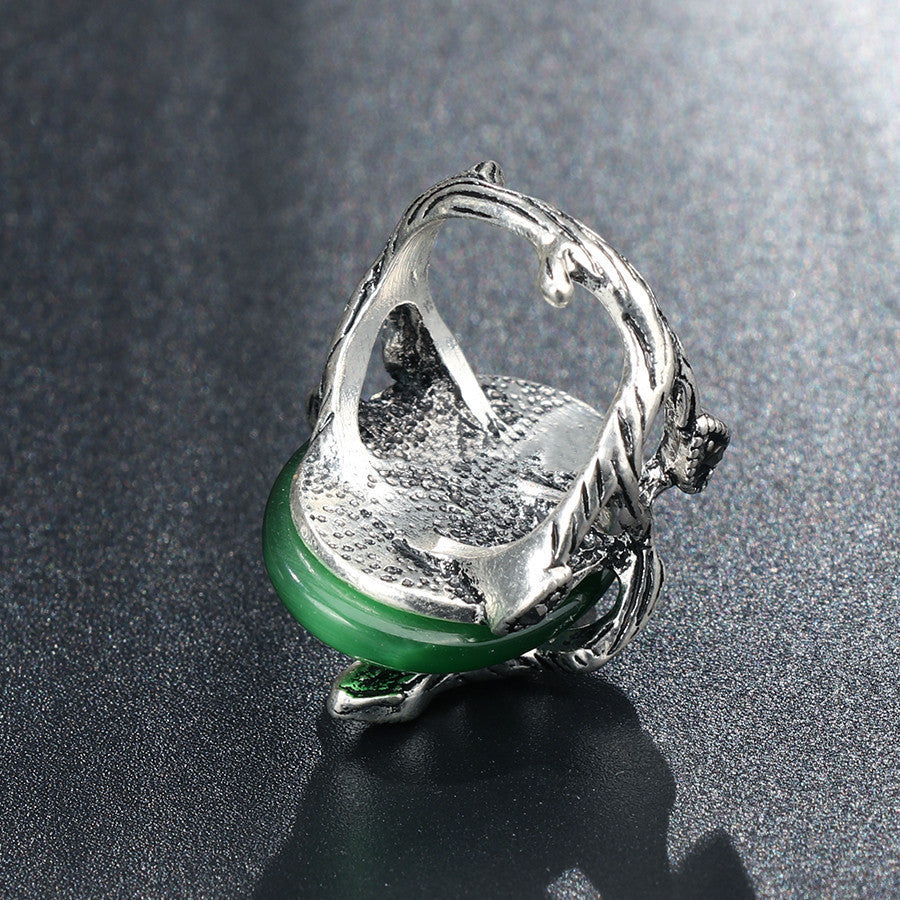 Women's Fashion Antique Silver Green Opal Ring
