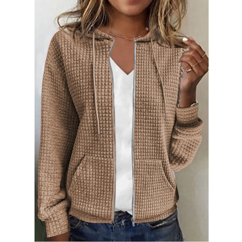 Style Hooded Cardigan Zipper Top For Women