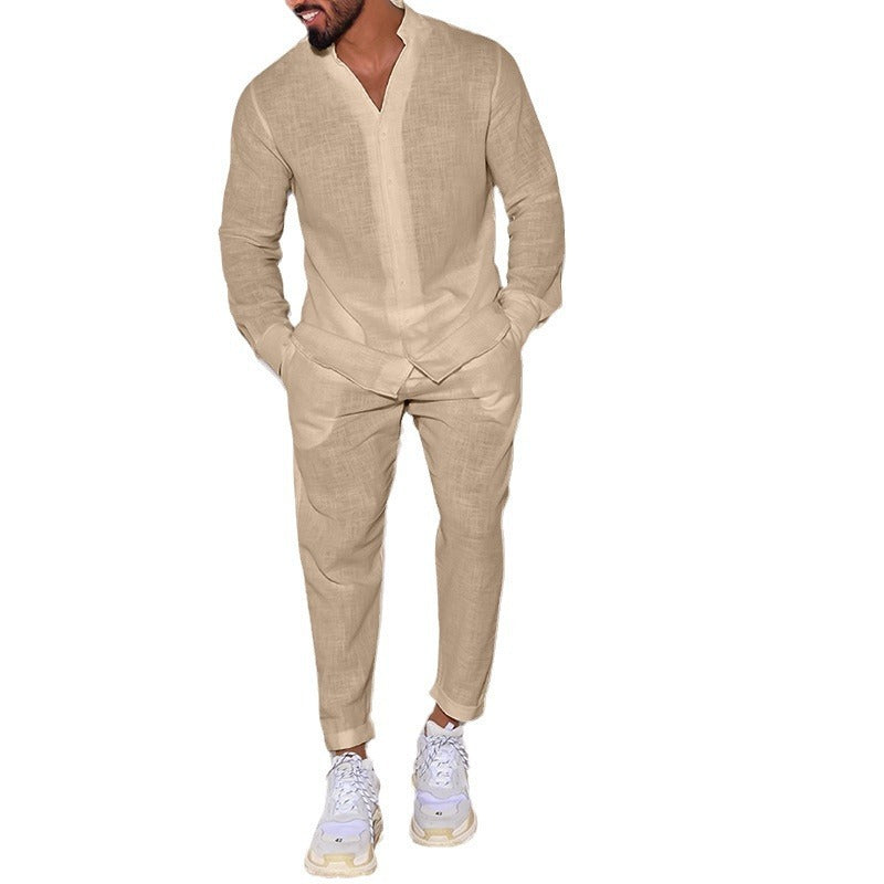 European And American Sports Suit Men's Long Linen Sleeves Fashion Work Clothes Trousers