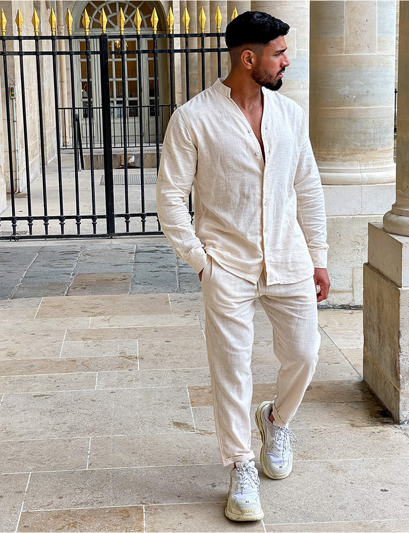 European And American Sports Suit Men's Long Linen Sleeves Fashion Work Clothes Trousers