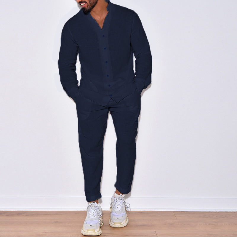 European And American Sports Suit Men's Long Linen Sleeves Fashion Work Clothes Trousers