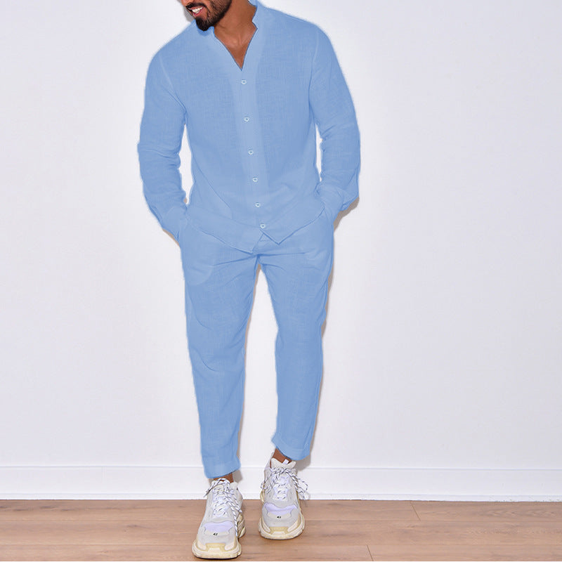 European And American Sports Suit Men's Long Linen Sleeves Fashion Work Clothes Trousers