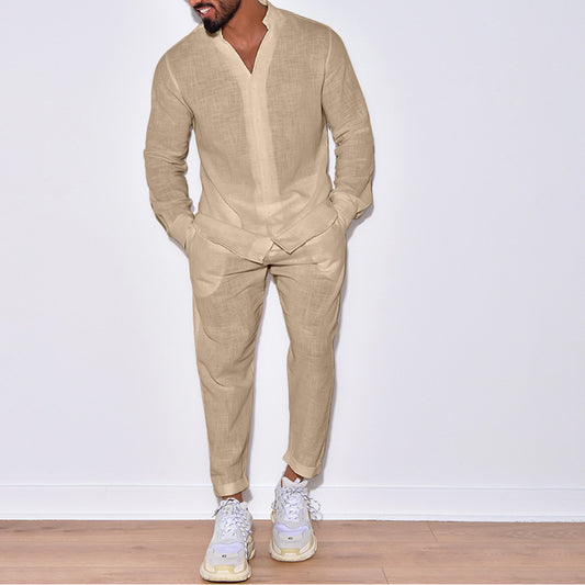 European And American Sports Suit Men's Long Linen Sleeves Fashion Work Clothes Trousers