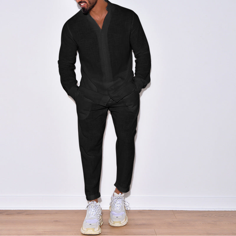 European And American Sports Suit Men's Long Linen Sleeves Fashion Work Clothes Trousers