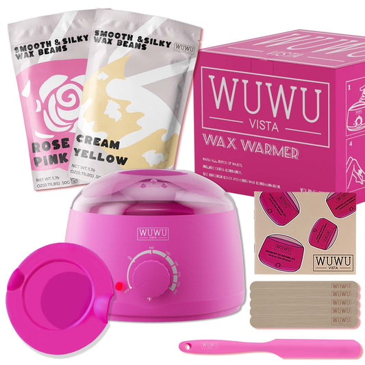 Waxing Kit 11 Items WUWUVISTA Hair Removal Wax Kit With Wax Melt Warmer Waxing Beads For Face,Brazilian,Full Body,Bikini,Sensitiive Skin Suitable For Plugs Of American, European Specification