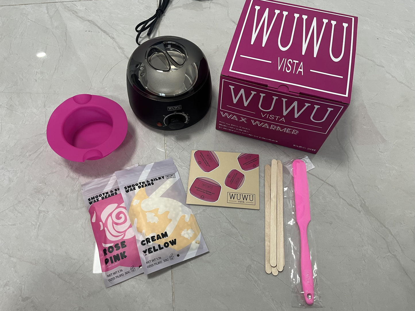 Waxing Kit 11 Items WUWUVISTA Hair Removal Wax Kit With Wax Melt Warmer Waxing Beads For Face,Brazilian,Full Body,Bikini,Sensitiive Skin Suitable For Plugs Of American, European Specification