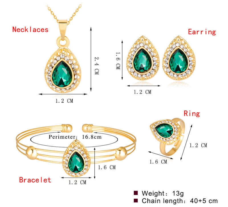 Necklace Set Exquisite Alloy Multi-color Water Drop Necklace Earrings Jewelry Four-piece Set