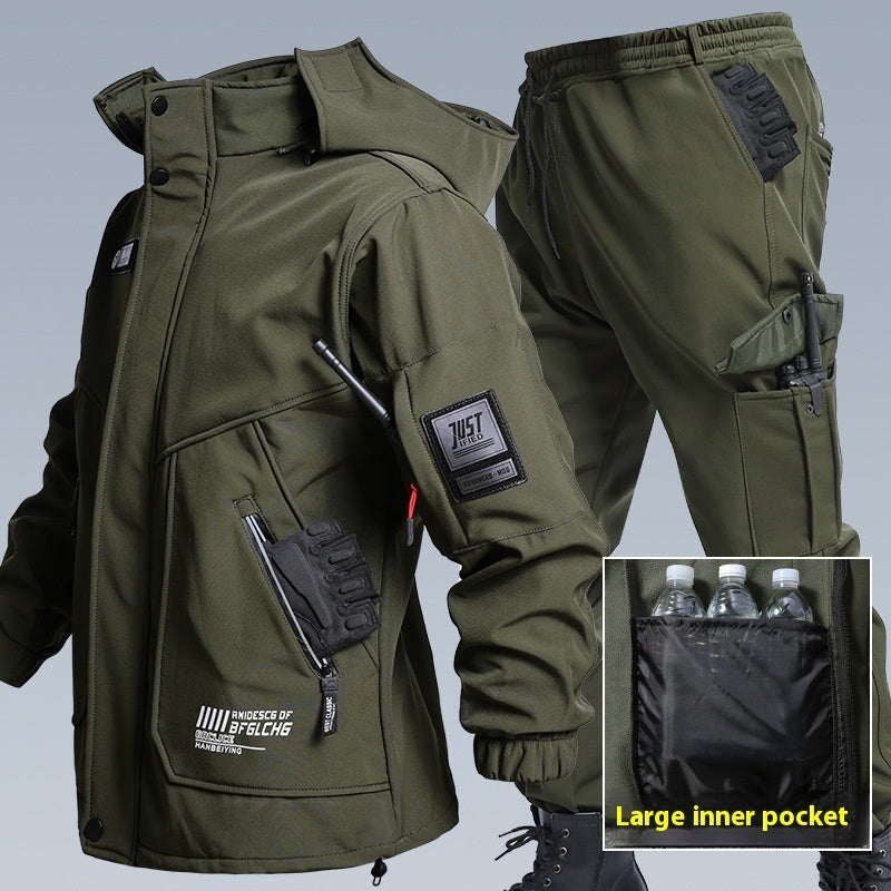 Autumn And Winter Fleece-lined Waterproof Jacket Suit