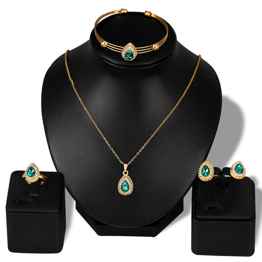 Necklace Set Exquisite Alloy Multi-color Water Drop Necklace Earrings Jewelry Four-piece Set