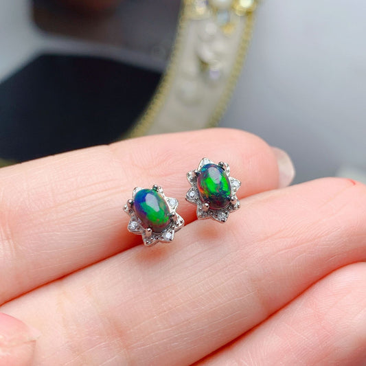 Natural Colorful Black Stud Earrings 925 Silver