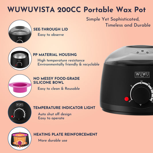 Waxing Kit 11 Items WUWUVISTA Hair Removal Wax Kit With Wax Melt Warmer Waxing Beads For Face,Brazilian,Full Body,Bikini,Sensitiive Skin Suitable For Plugs Of American, European Specification
