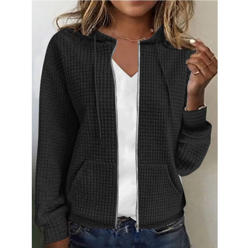 Style Hooded Cardigan Zipper Top For Women
