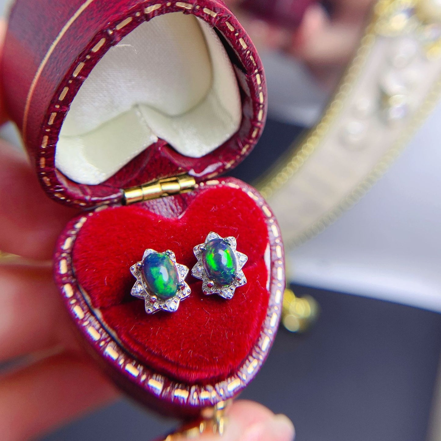 Natural Colorful Black Stud Earrings 925 Silver