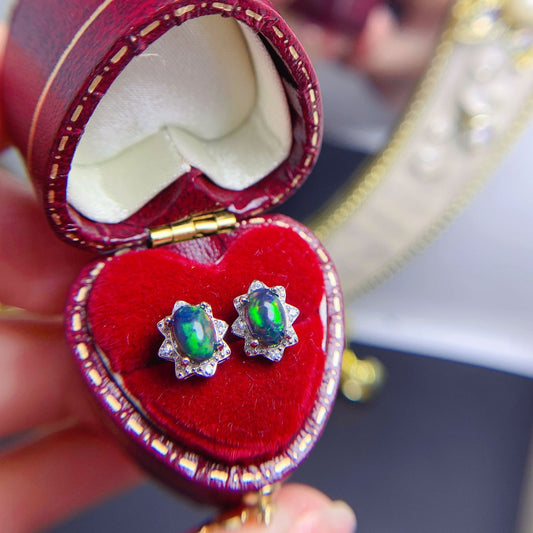 Natural Colorful Black Stud Earrings 925 Silver