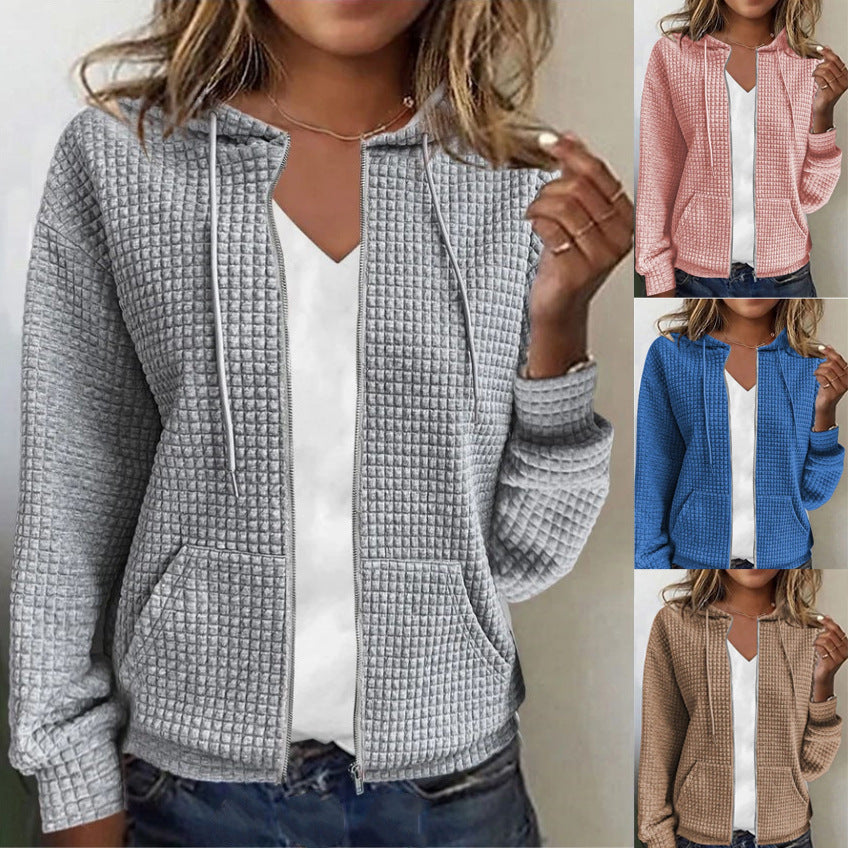 Style Hooded Cardigan Zipper Top For Women