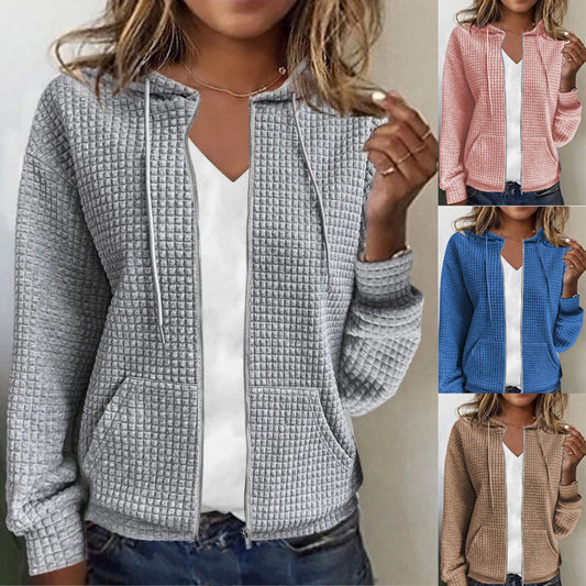 Style Hooded Cardigan Zipper Top For Women