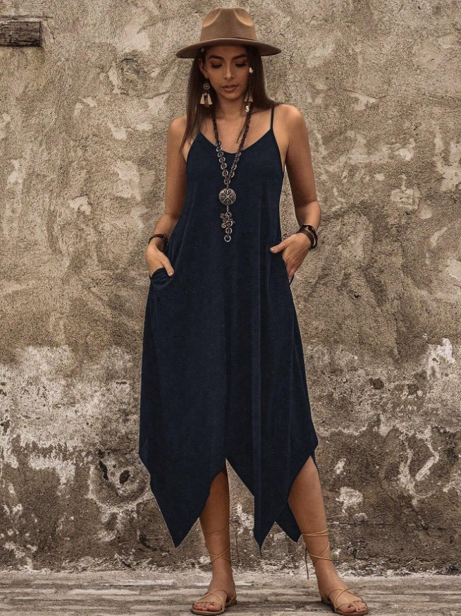 Holidaya Women Solid Hanky Hem Cami Dress