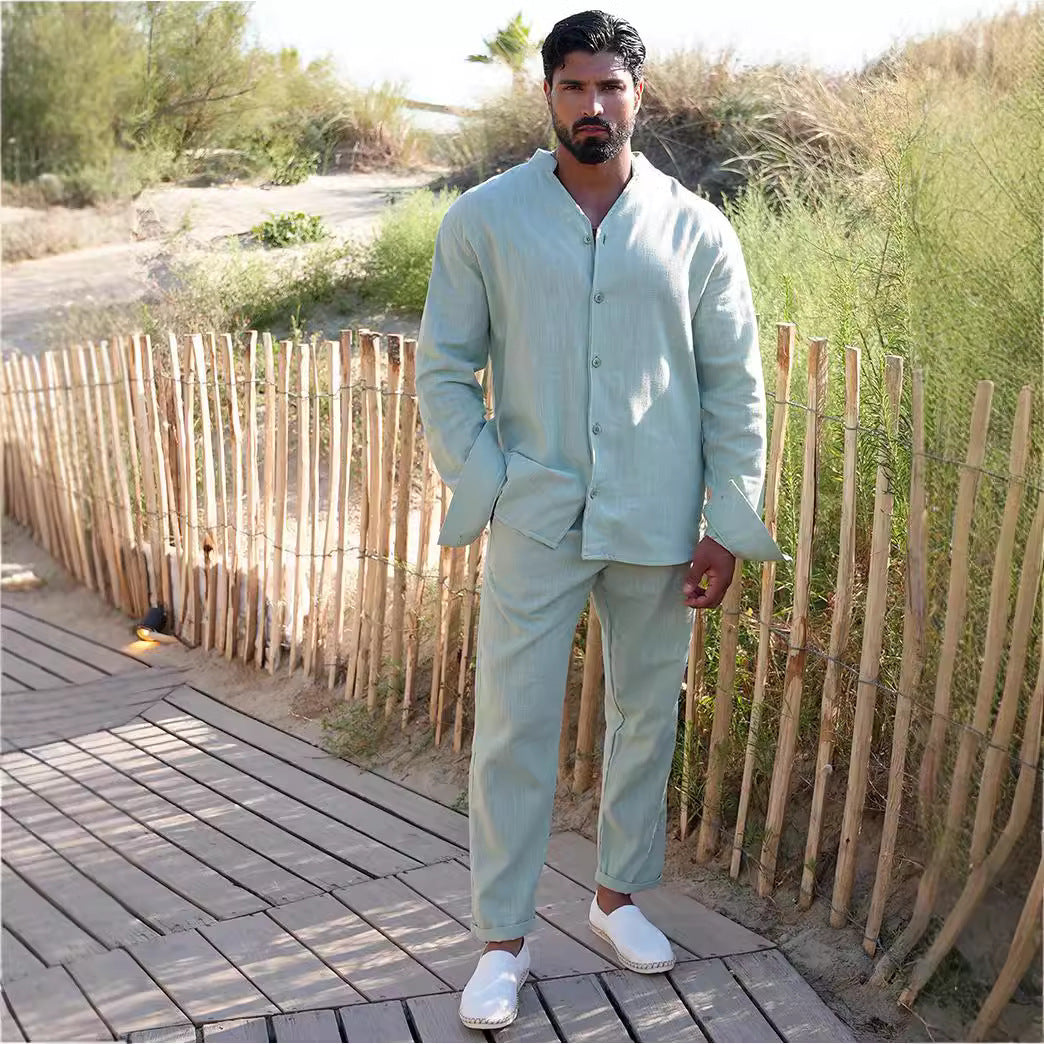 European And American Sports Suit Men's Long Linen Sleeves Fashion Work Clothes Trousers