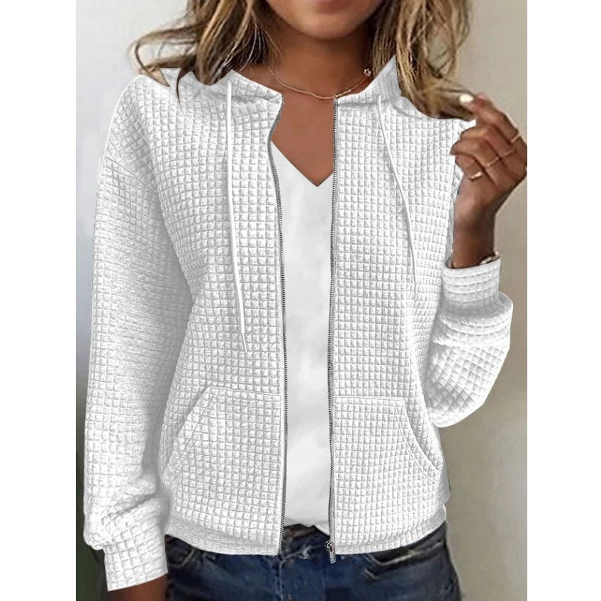 Style Hooded Cardigan Zipper Top For Women
