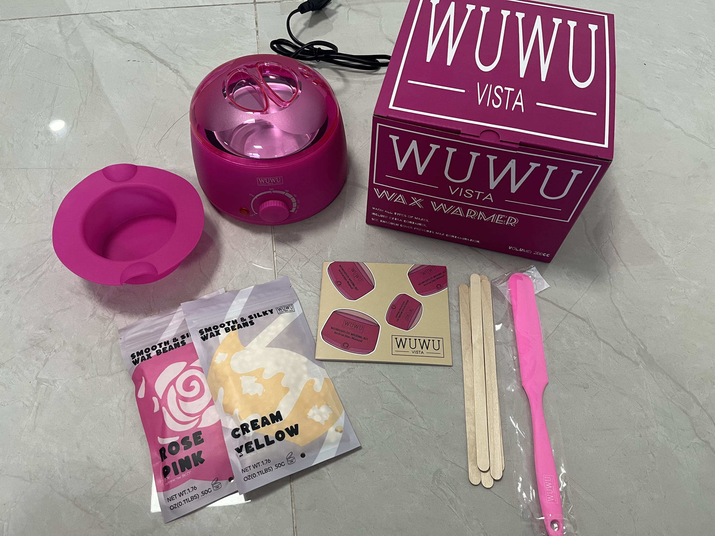 Waxing Kit 11 Items WUWUVISTA Hair Removal Wax Kit With Wax Melt Warmer Waxing Beads For Face,Brazilian,Full Body,Bikini,Sensitiive Skin Suitable For Plugs Of American, European Specification