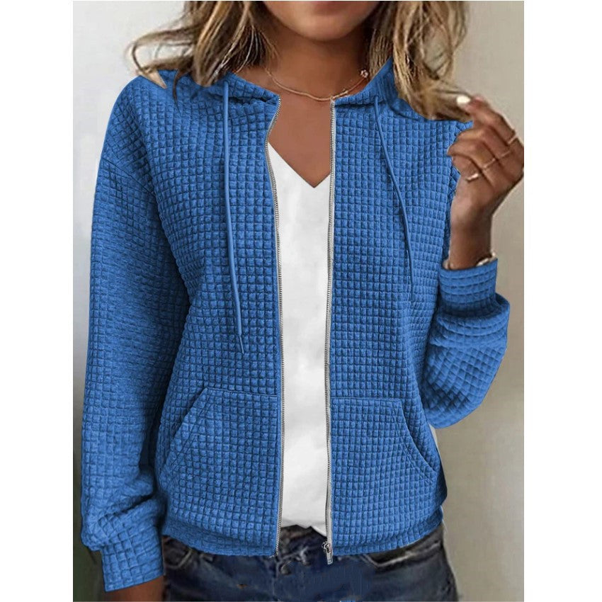 Style Hooded Cardigan Zipper Top For Women